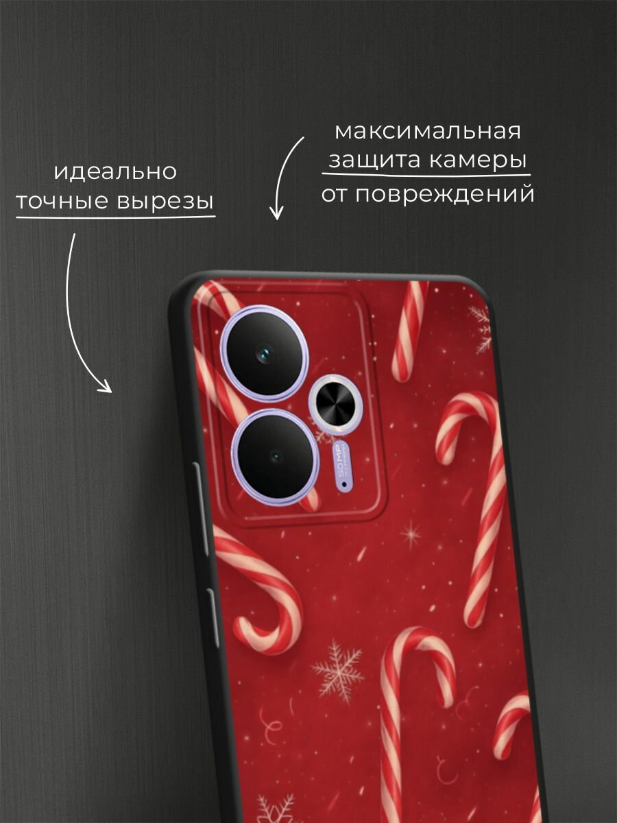 Черный матовый чехол на Realme 14T / Реалми 14Т с принтом "Зимний леденец" — фото 1