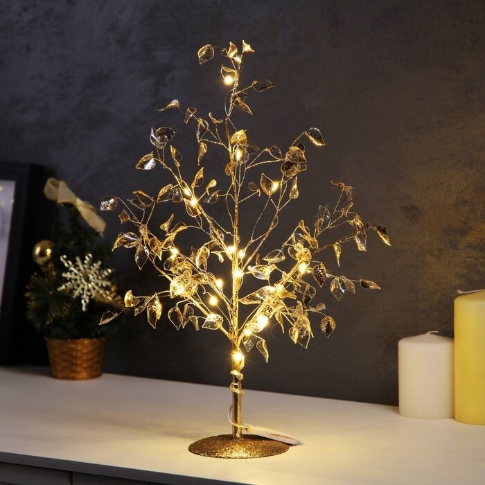 Светодиодный куст Листья 35 26 3 см 10 LED постоянное свечение от батареек CR2032х2 (в комплекте) свечение тёплое белое