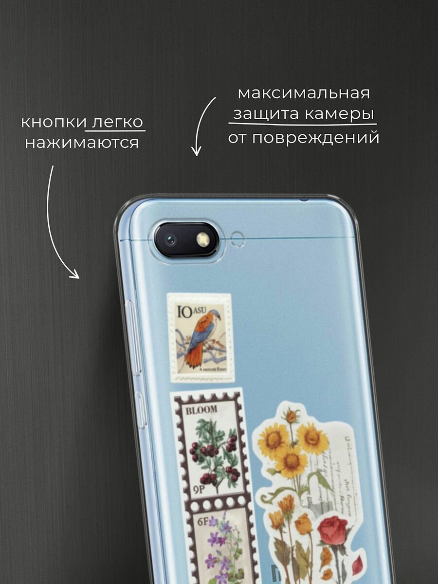 Чехол на Xiaomi Redmi 6A / Сяоми Редми 6А с принтом Марки с цветами — фото 1