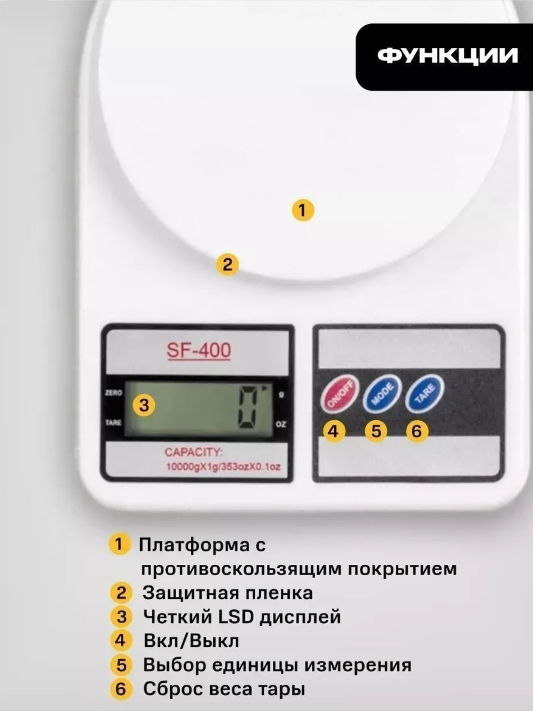 Электронные кухонные весы мини, до 10 кг, батарейки в комплекте