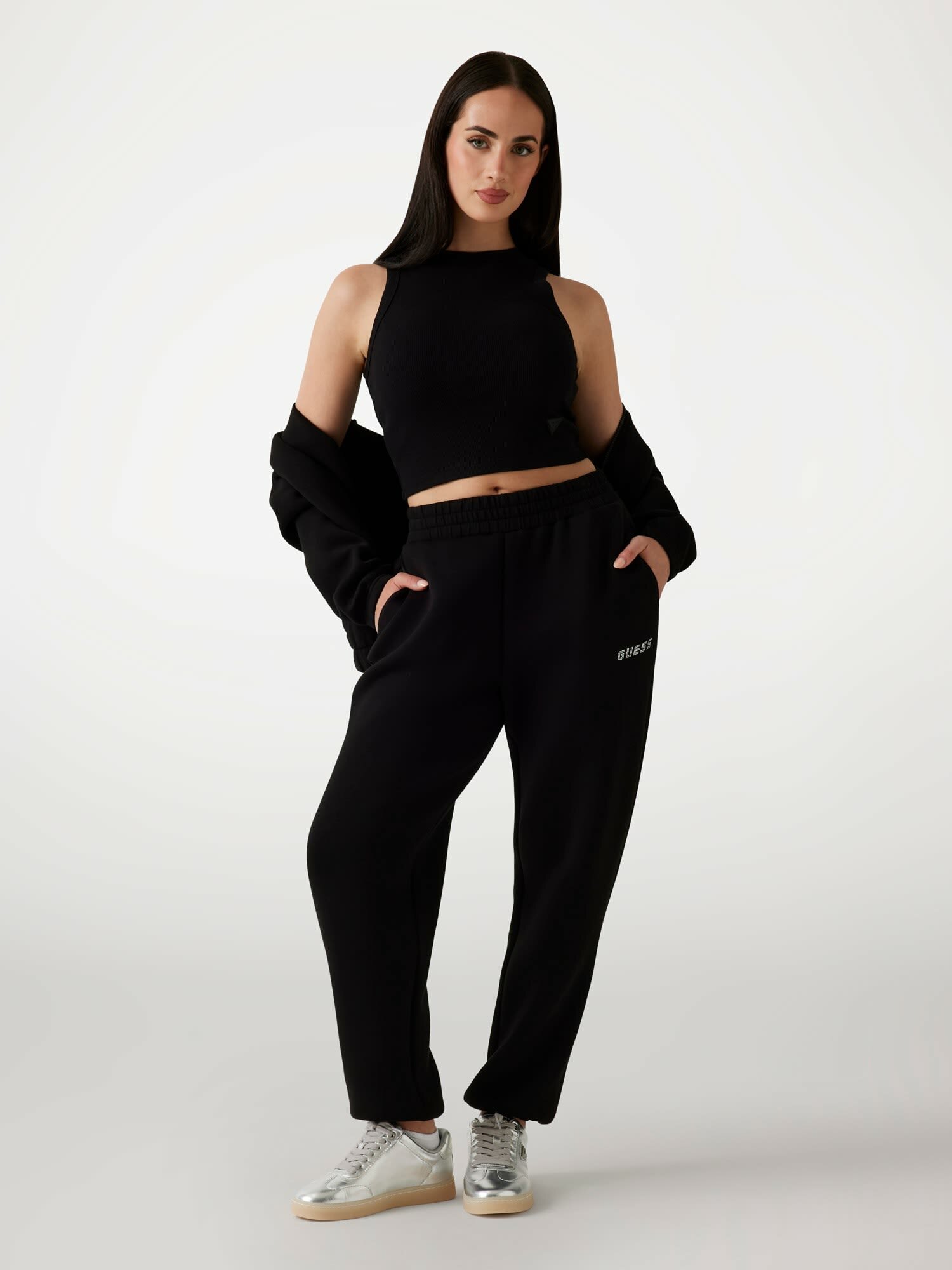 Брюки джоггеры GUESS Cecilia Scuba Jogger Pants, размер XL, черный — фото 1