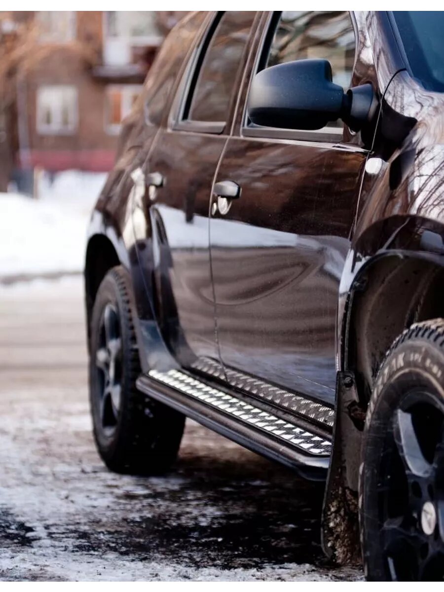 Защита порогов с алюм. площадкой "Эстонец" на Рено Дастер 2012-20/ Ниссан Террано 2014-