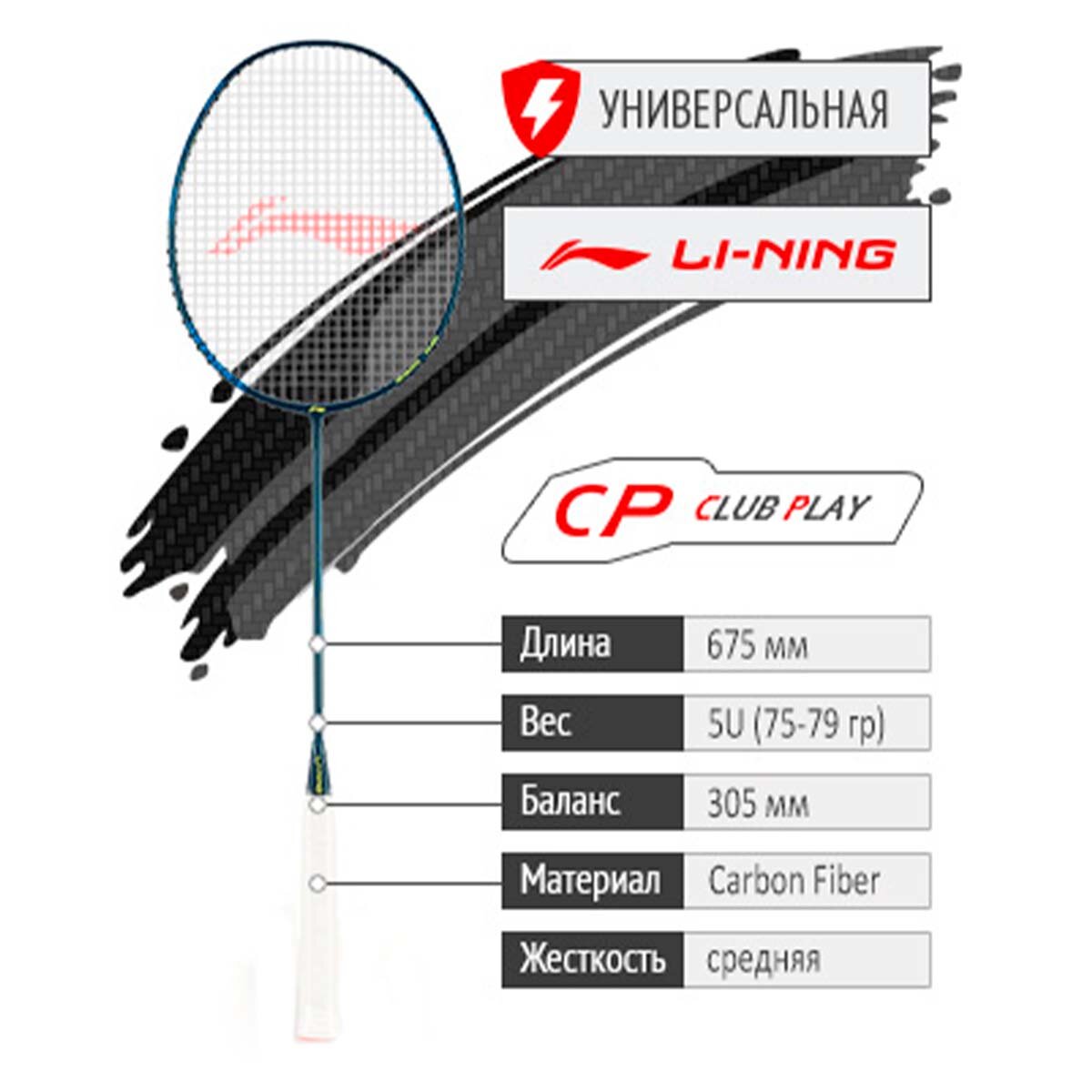 Ракетка для бадминтона LI-NING AXFORCE 10 DARK BLUE 5U, струны в комплекте, чехол