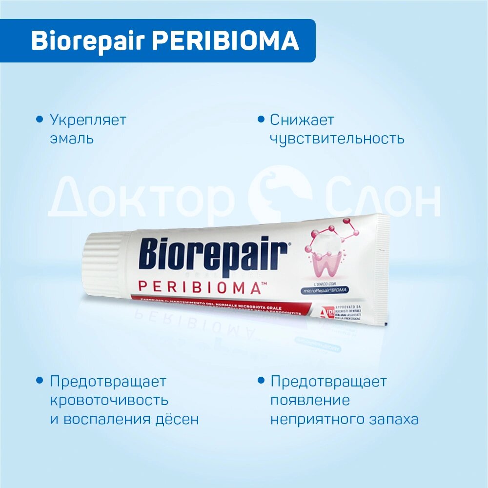 Зубная паста против кровоточивости десен Biorepair PERIBIOMA, без фтора, 75 мл — фото 1