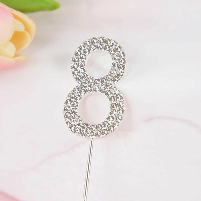 Топпер 8 металлический серебряный со стразами