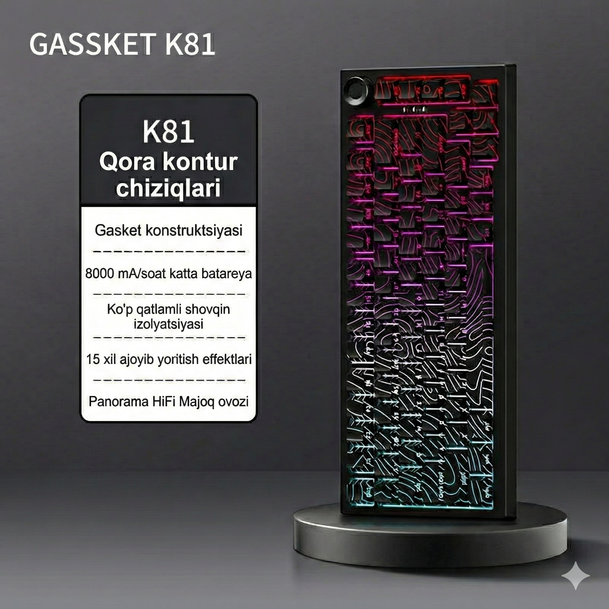 Механическая клавиатура Gassket K81, проводное/2,4 ГГц/Bluetooth, для геймеров, игровая супер мошной черный цвет