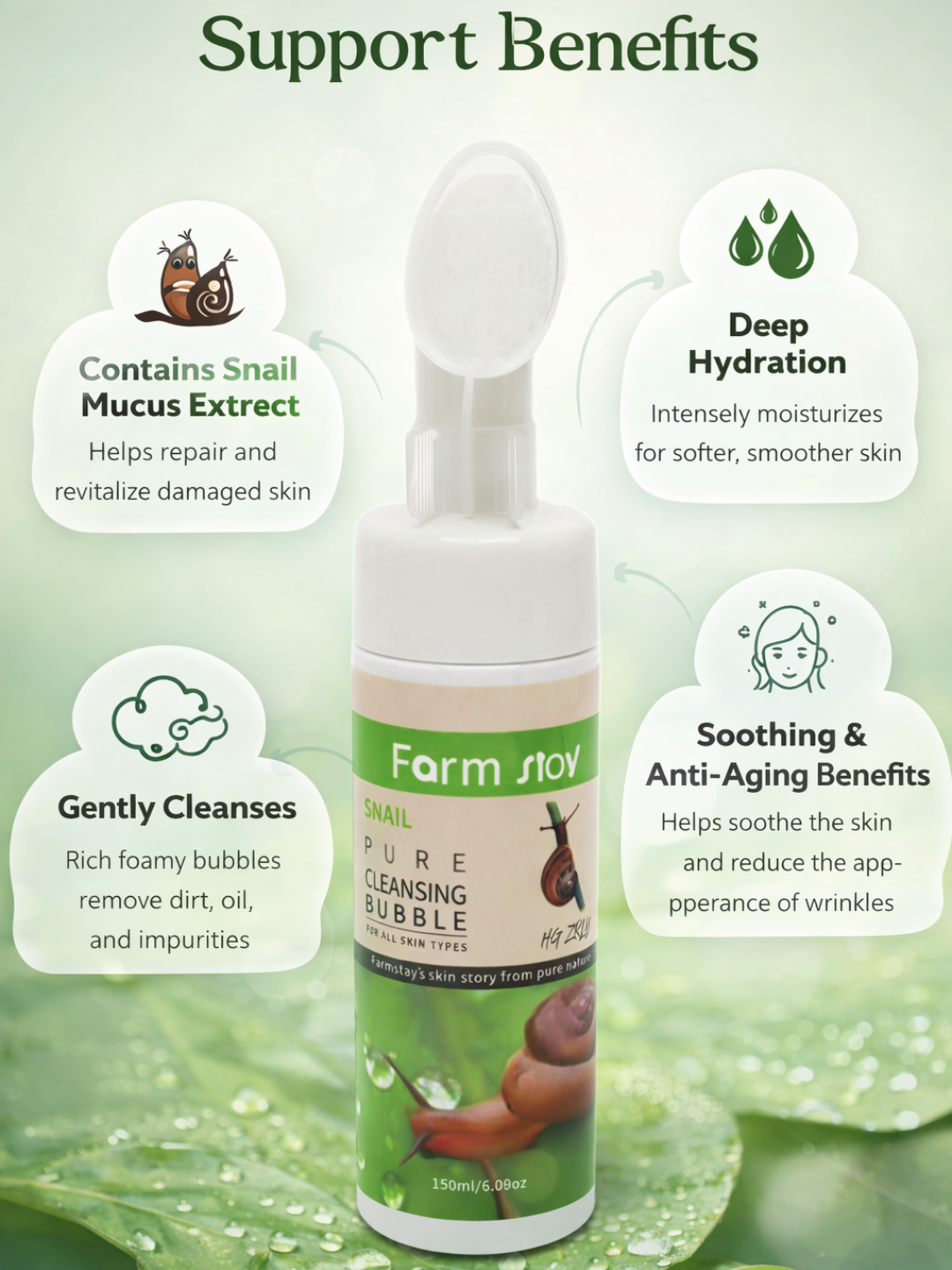 Мусс-пенка для умывания лица, массажа, снятия макияжа с кисточкой Farm Stoy.