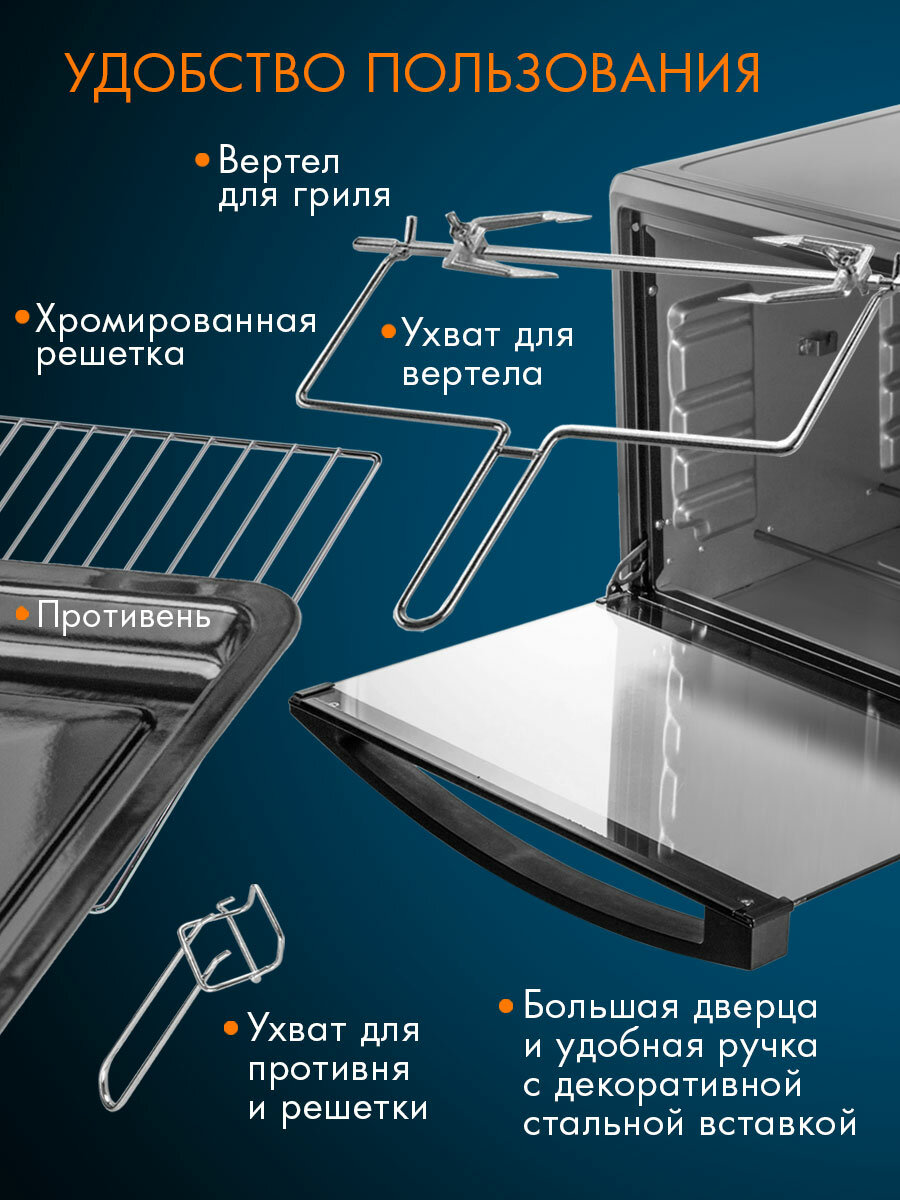 Мини печь электрическая ENDEVER Danko-4045, 2000 Вт, духовка электрическая настольная 45 л, конвенция, 40-230 градусов — фото 1