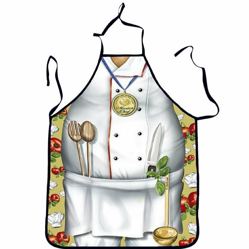 Apron chef amusing kitchen with funny graphics for cooking and cleaning polyester protective wear for adults