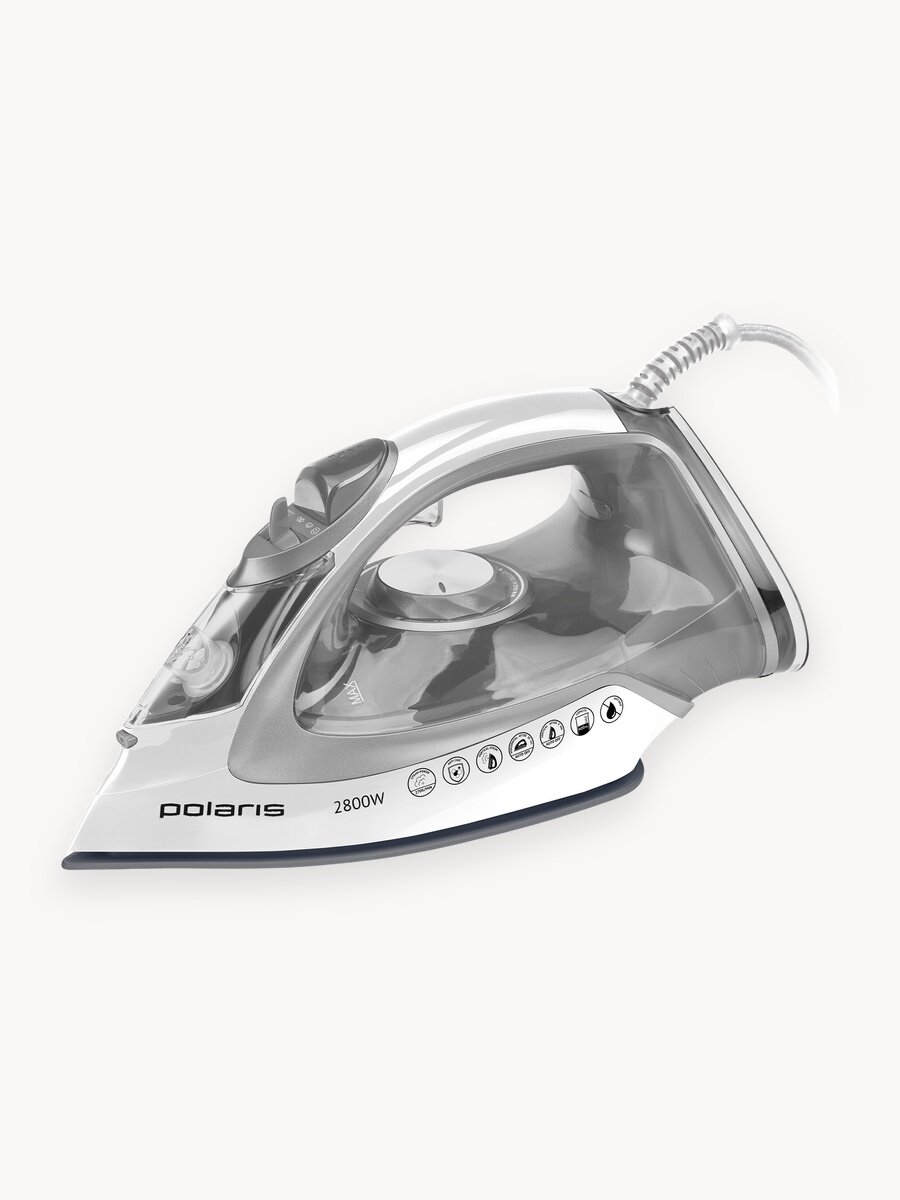 Утюг Polaris PIR 2821AK с автоотключением, паровой удар 270 г/мин, белый/серебряный