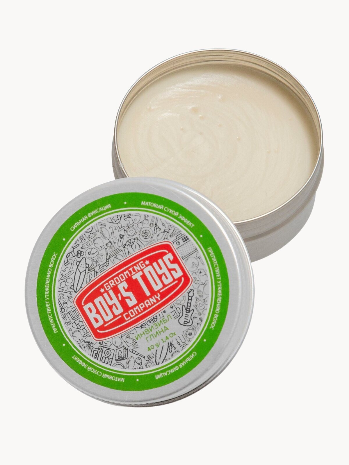 Глина для укладки волос Boys Toys средней фиксации, с низким уровнем блеска, 40 г .