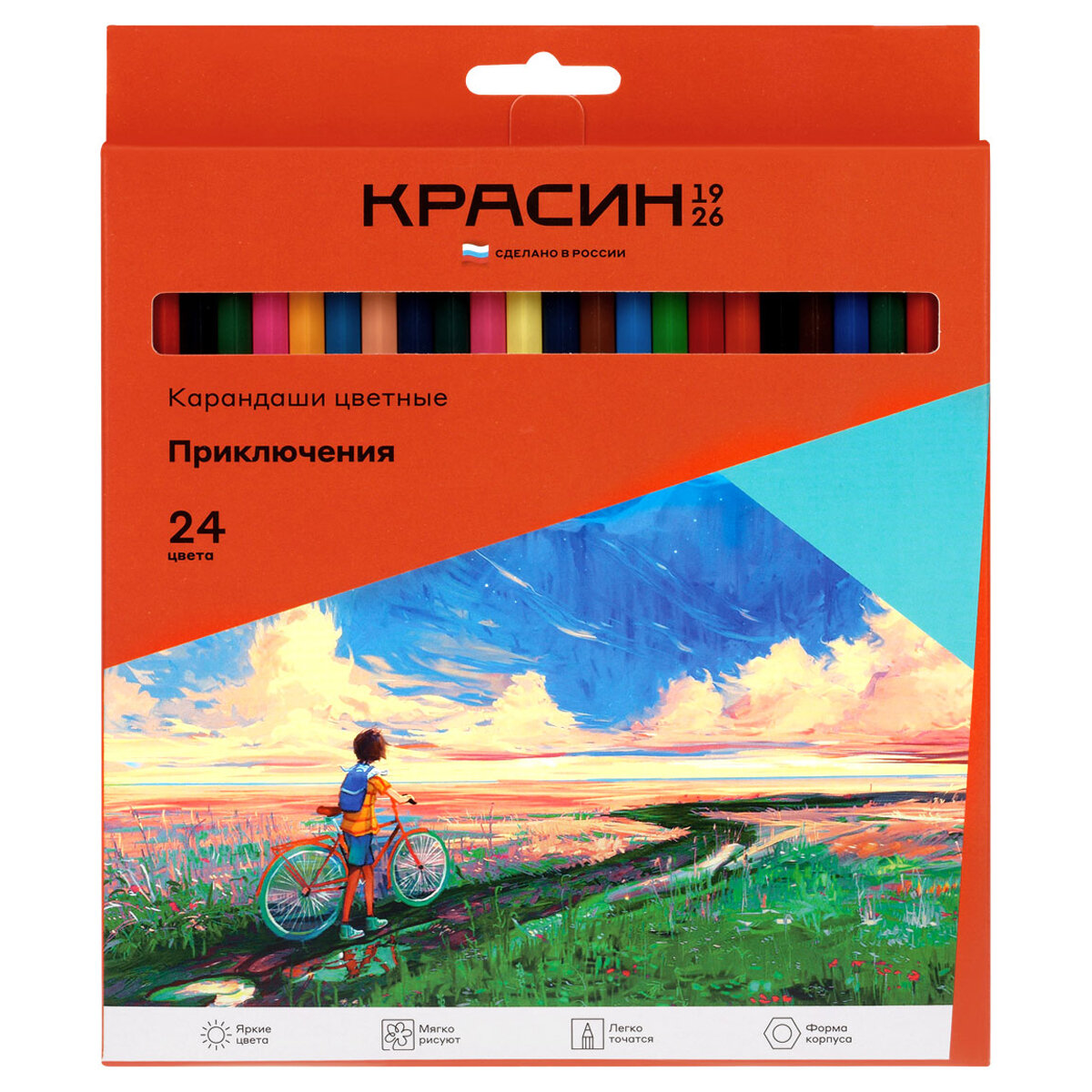 Карандаши цветные Красин "Приключения" 24 цвета, шестигранные, заточенные, европодвес, 1 упаковка