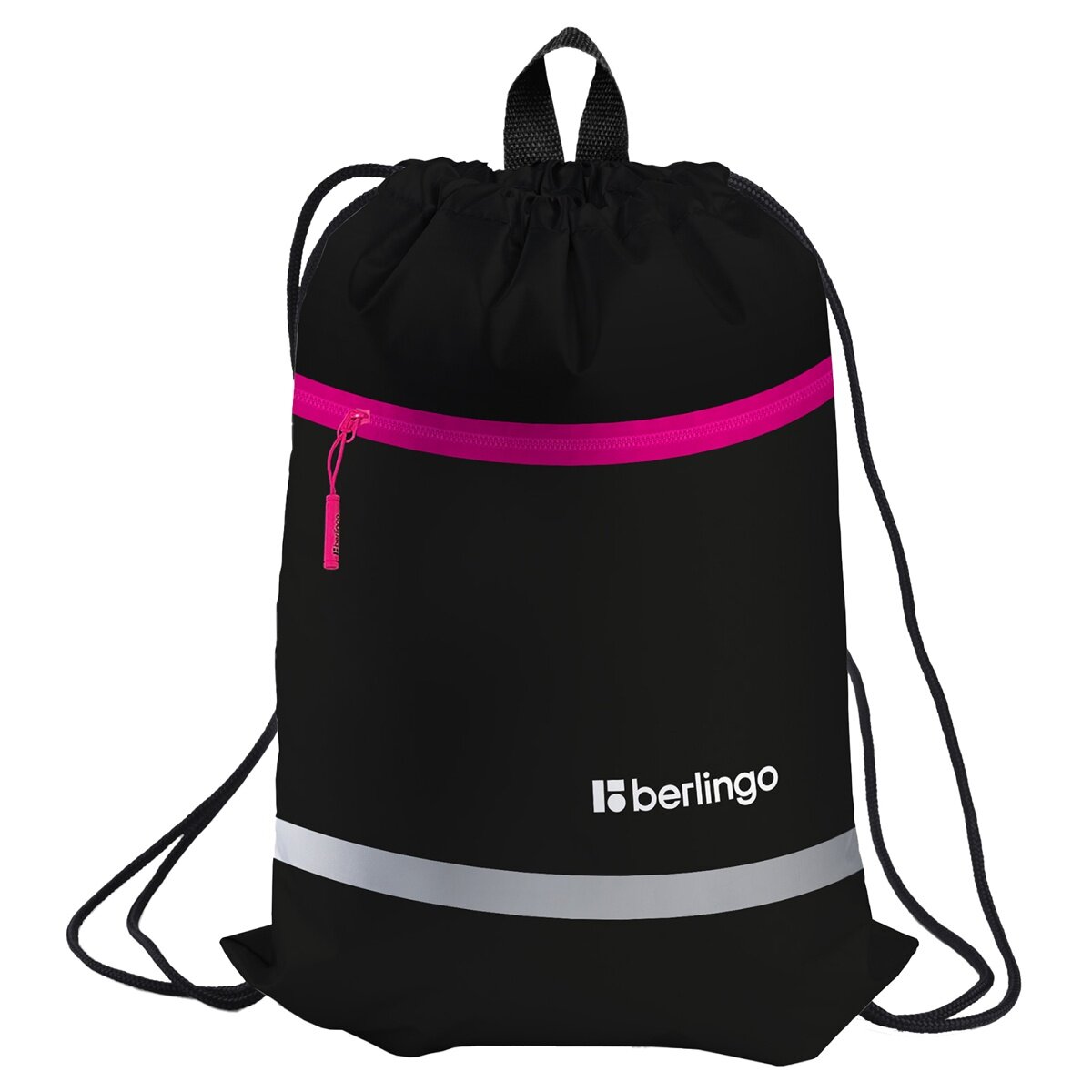 Мешок для обуви Berlingo "Basic Pink", 1 отделение, 360х460 мм, светоотражающая лента, карман на молнии (MS230102)