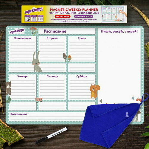 Планинг на холодильник магнитный расписание 42 x 30 см с маркером и салфеткой 2 шт 1186₽