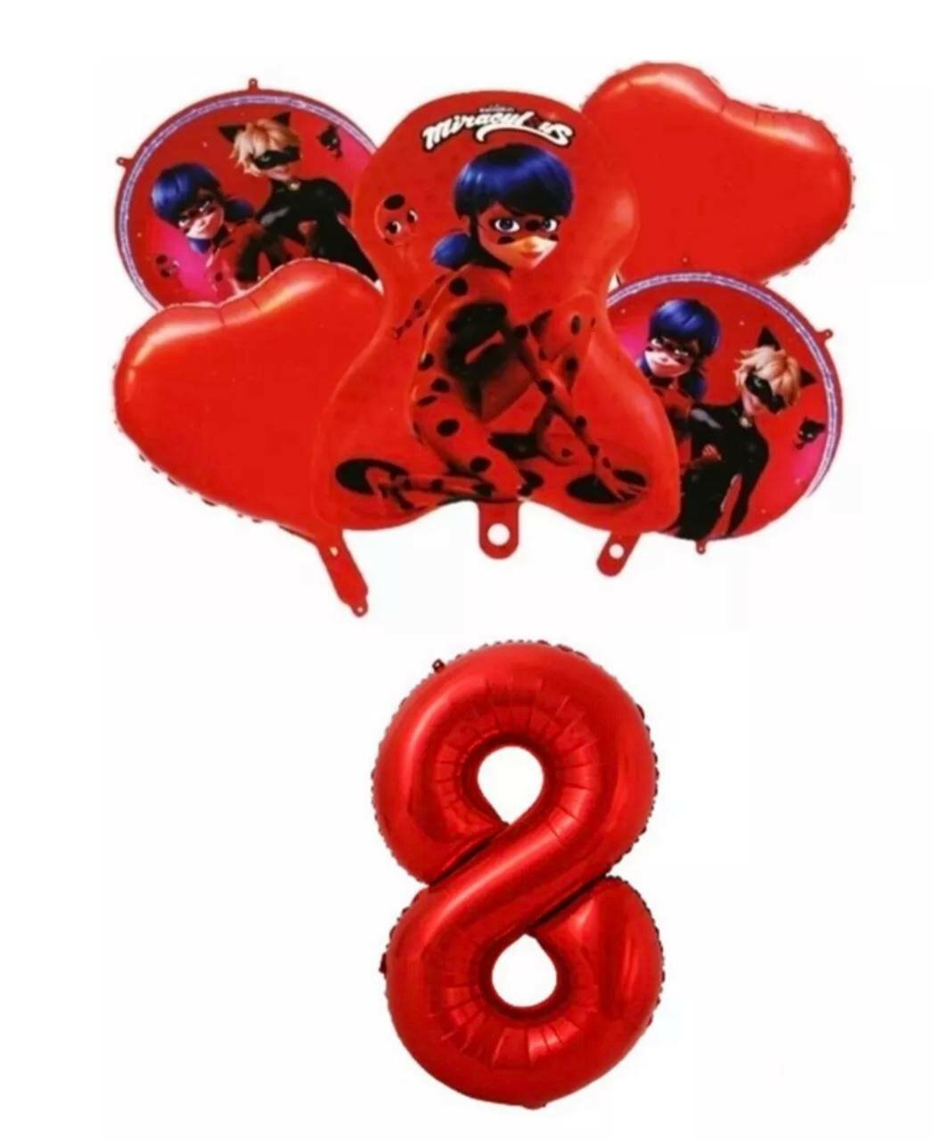 Набор воздушных шаров с цифрой 8 "Леди Баг и Супер Кот", 5 штук/ на день рождение