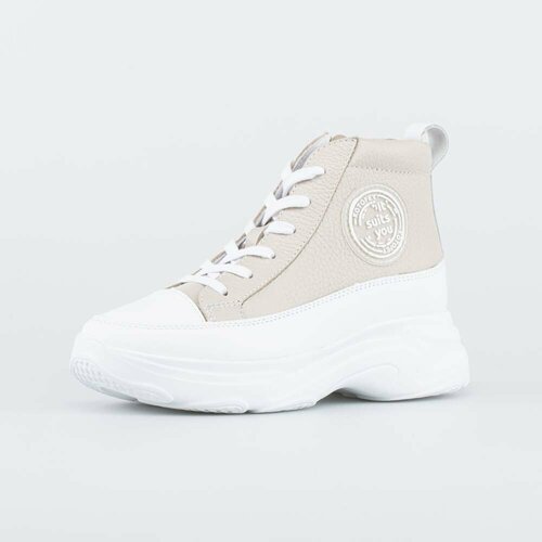 Высокие кожаные кеды Котофей / Натуральная кожа 39 размер (25,5 см по стельке), бежевый - белый