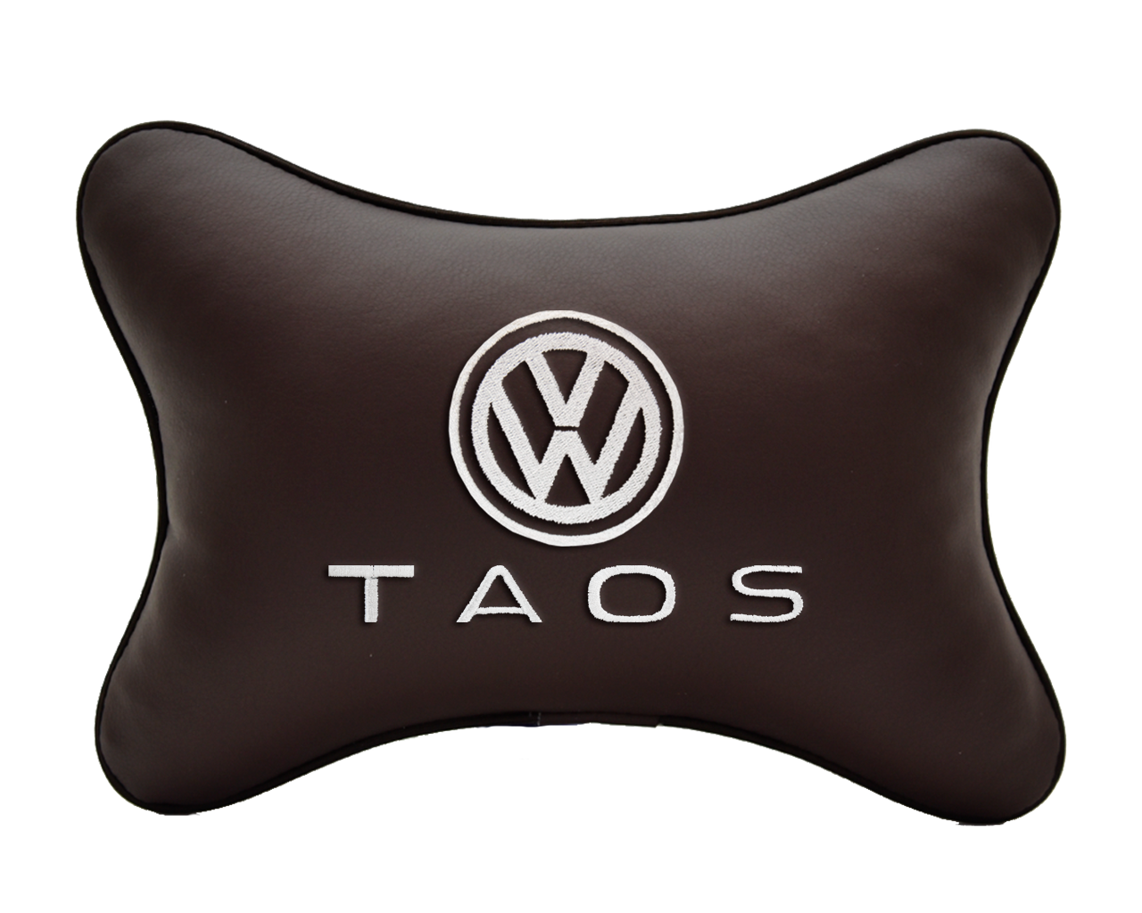 Подушка на подголовник экокожа Coffee с логотипом автомобиля VOLKSWAGEN TAOS