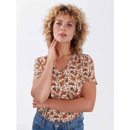 фото Футболка la-lama, размер xs, оранжевый, экрю