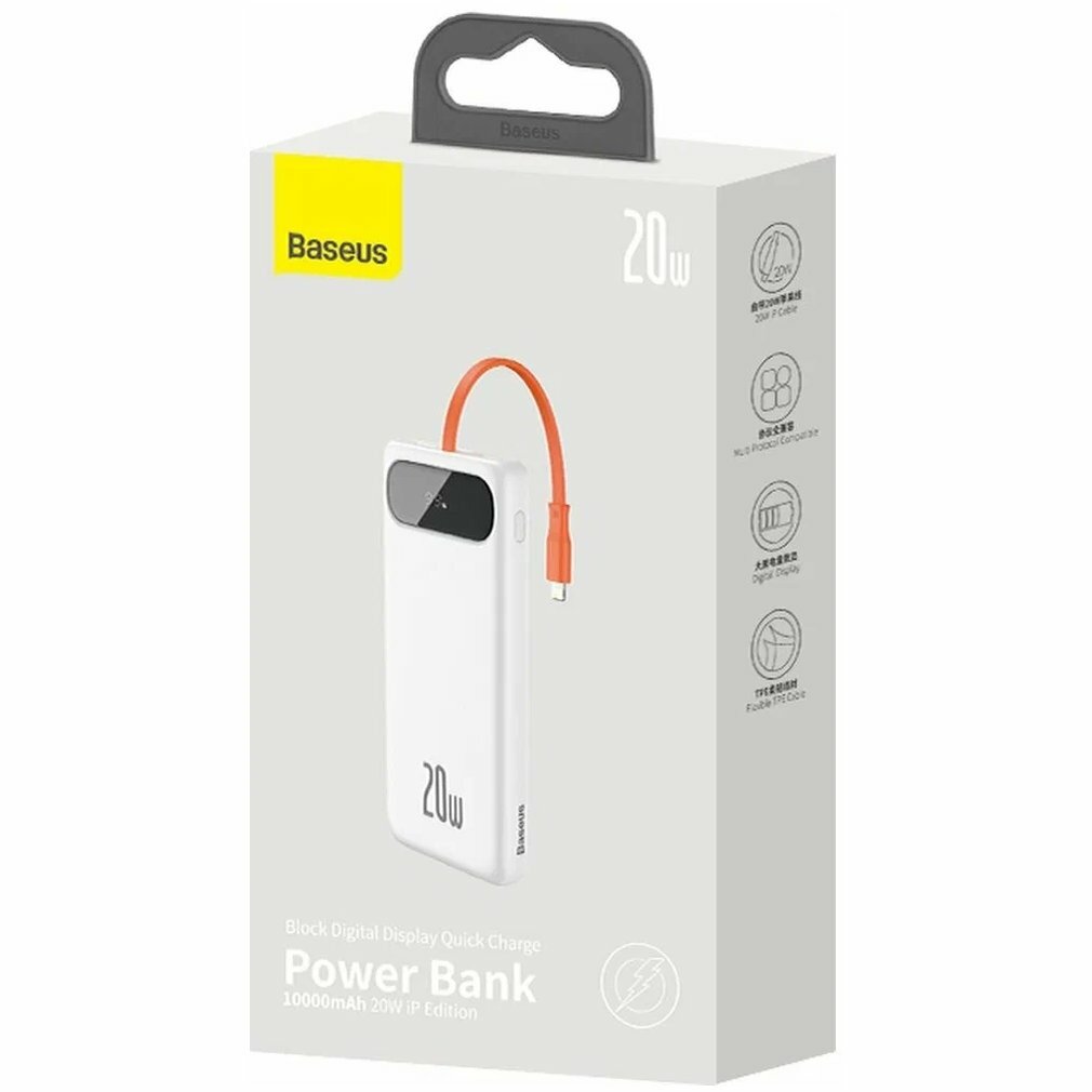 Портативный аккумулятор BASEUS Block Digital Display Quick Charge 20W 3A 10000 мА⋅ч белый с кабелем ip PPBLK-02