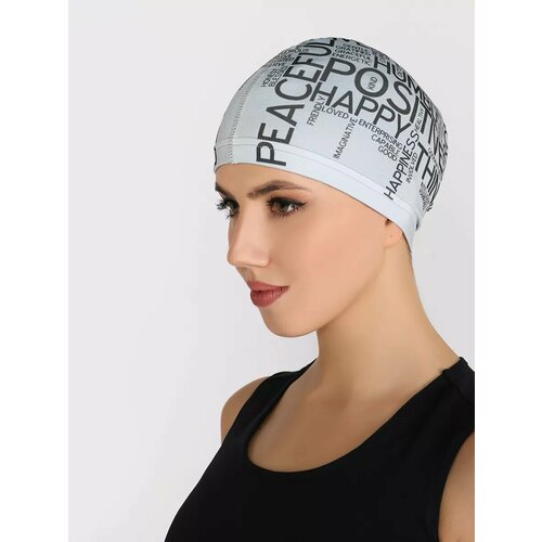 Шапочка для бассейна, водных видов спорта и плавания из микрофибры без логотипа (серо-черный) 57-60