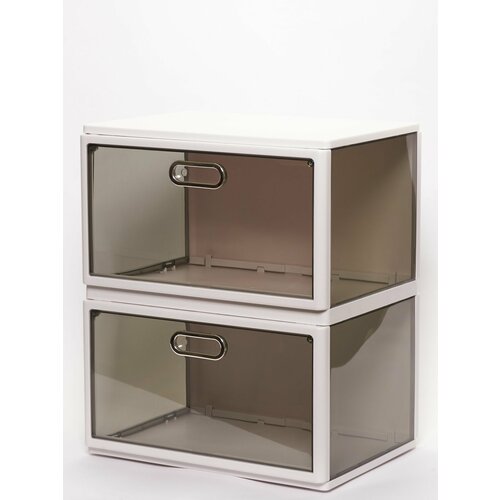 Ящик пластиковый для хранения обуви с ручкой, магнитный, 2 секции в комплекте, Белый