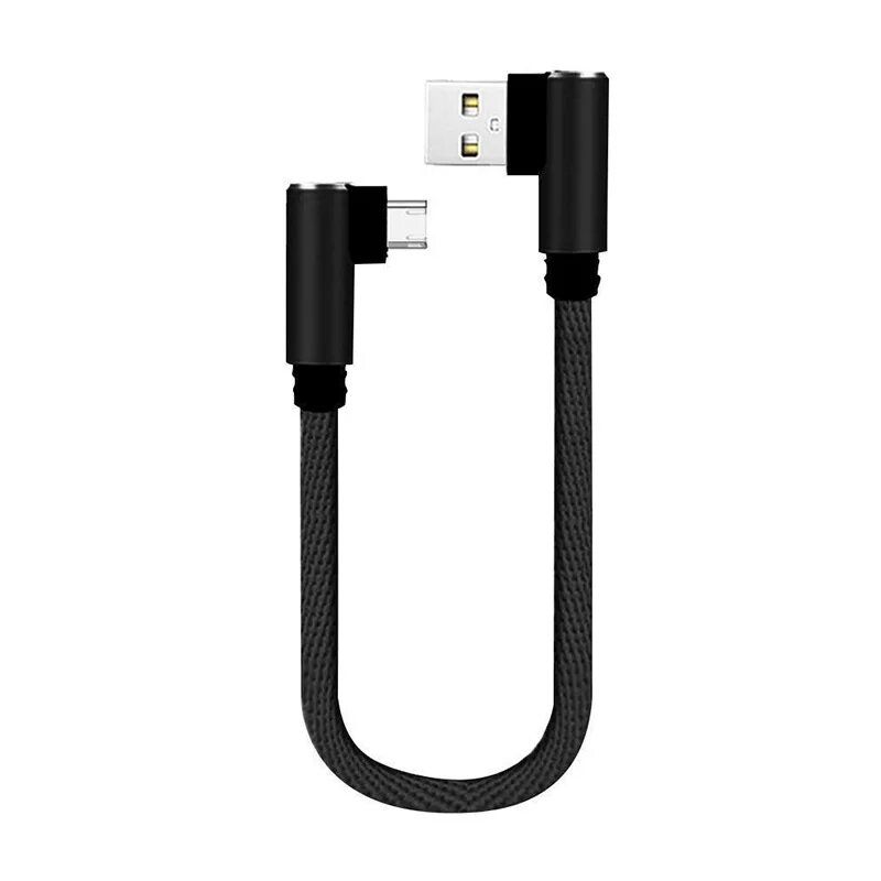 Кабель USB C Micro USB кабель для передачи данных, короткий, 25 см, с двойным углом поворота 90 градусов, для всех смартфонов, для мобильных телефонов, Black Micro Cable, 0.25 м