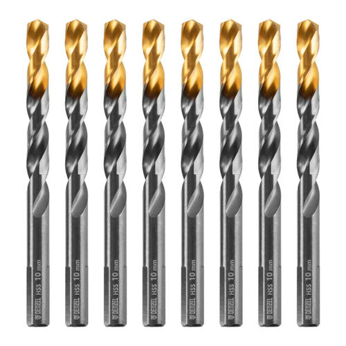 фото Сверло по металлу10 мм denzel hss-tin, golden tip, 8 шт 717222