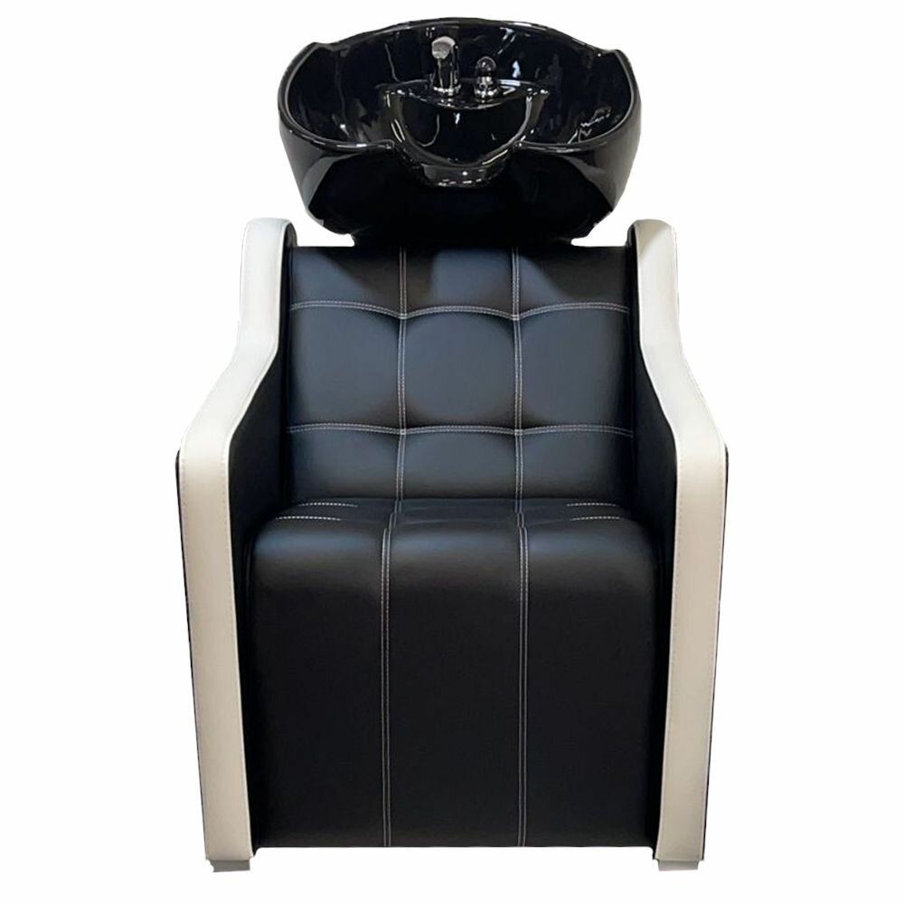 Парикмахерская мойка "Sunny" черная глубокая раковина белые подлокотники