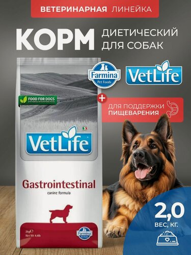Изображение товара Сухой корм Farmina Vet Life Dog Gastrointestinal, Фармина Вет Лайф Гастроинтестинал, для взрослых собак с заболеваниями желудочно-кишечного тракта (ЖКТ), курица, 2 кг