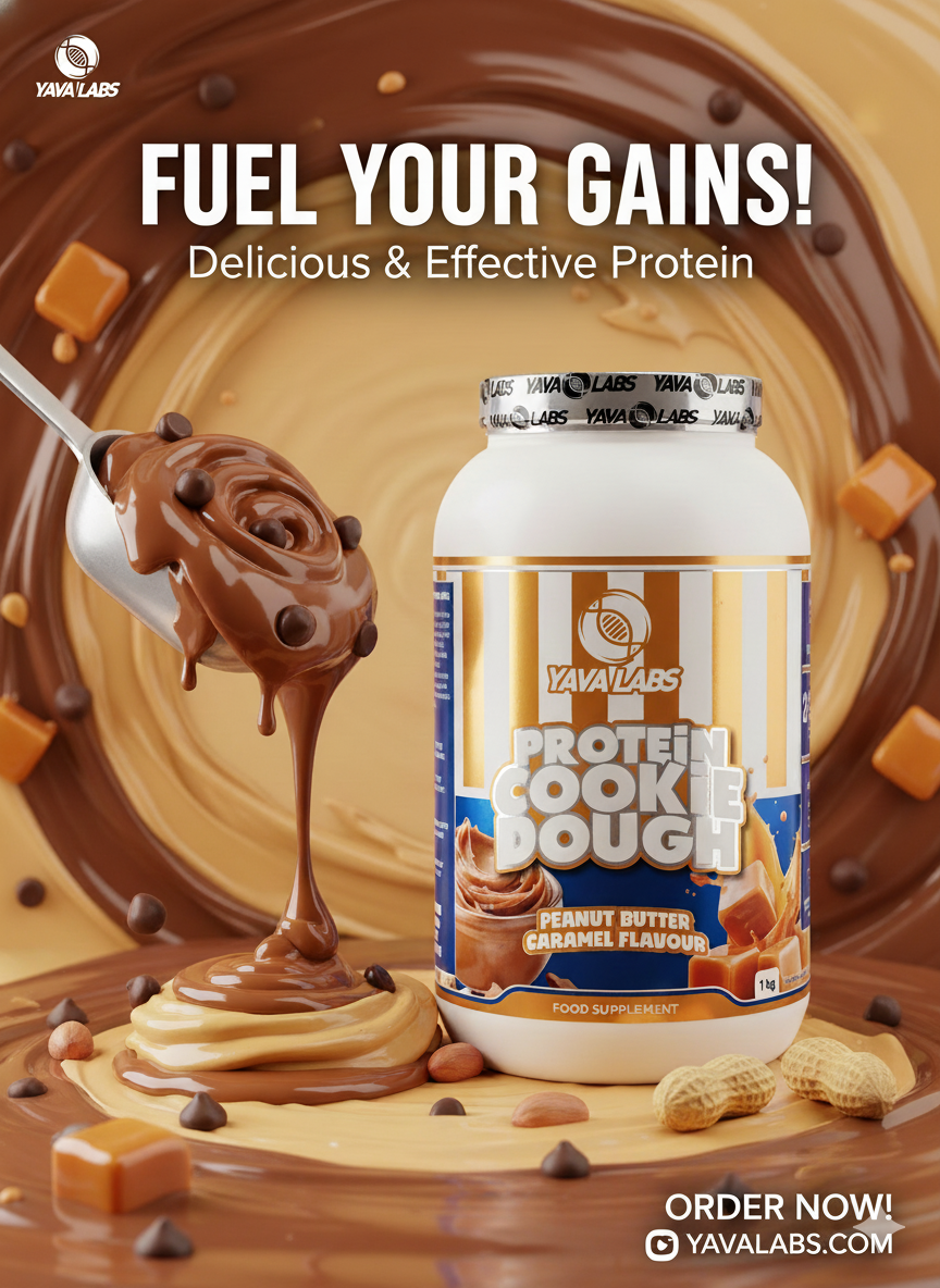 Печенье Yava Labs Cookie Dough, для набора массы, протеин, арахис, карамель, 1кг