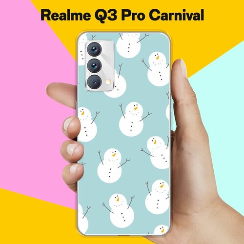 Силиконовый чехол на realme Q3 Pro Carnival Edition Снеговики / для Реалми Ку 3 Про Карнивал силиконовый чехол на realme q3 pro carnival edition узор новогодний для реалми ку 3 про карнивал