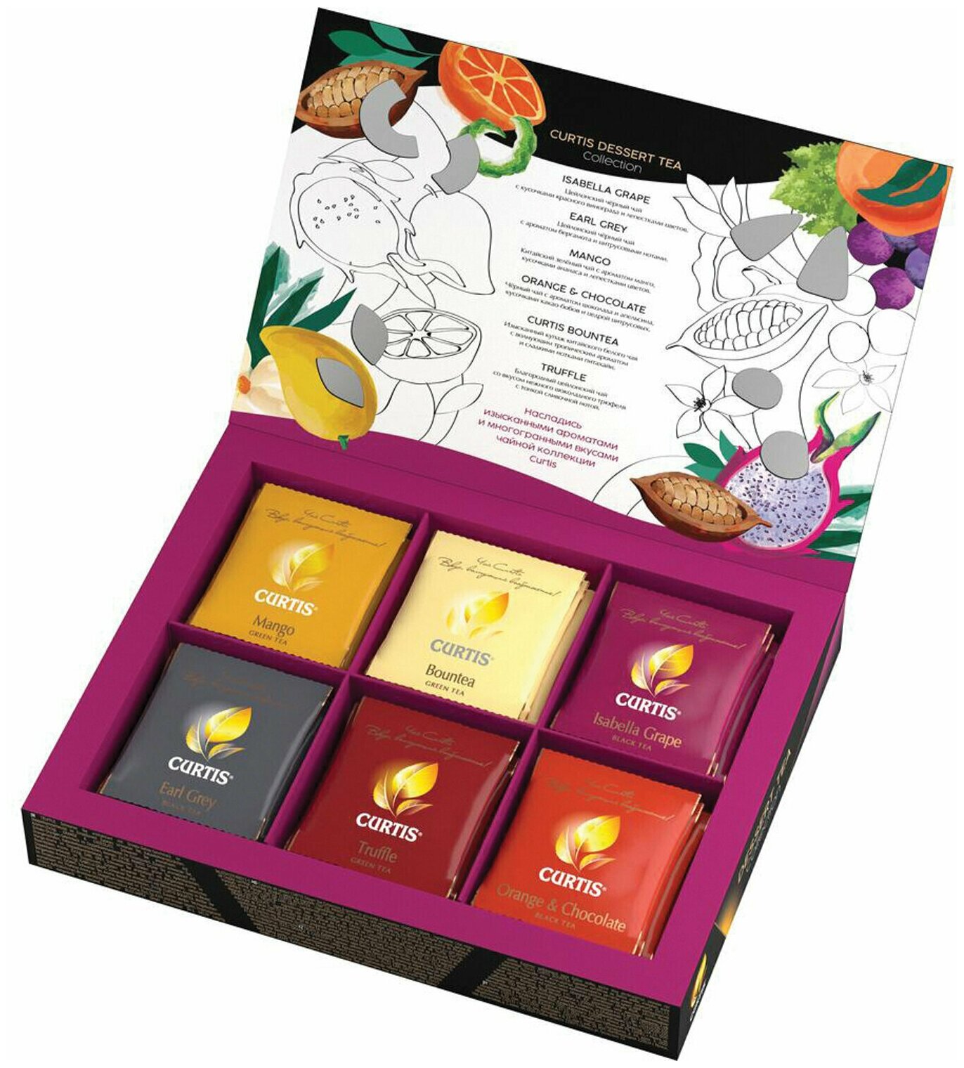 Чай CURTIS (Кёртис) "Dessert Tea Collection", набор 30 пакетиков, ассорти (6 вкусов по 5 пакетиков), 58,5 г, 100933