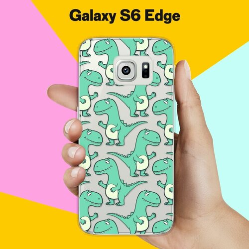 Силиконовый чехол на Samsung Galaxy S6 Edge Динозавры / для Самсунг Галакси С6 Эдж силиконовый чехол черно золотая клубника на samsung galaxy s6 edge самсунг галакси с 6 эдж