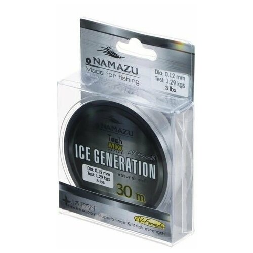 леска namazu ice generation l 30 м d 0 16 мм test 2 16 кг прозрачная Леска Namazu Ice Generation, L-30 м, d-0.12 мм, test-1.29 кг, прозрачная