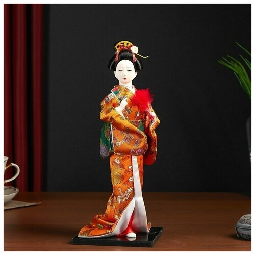 фото Кукла коллекционная "гейша в оранжевом кимоно с веером" 22,5 см. sweet home