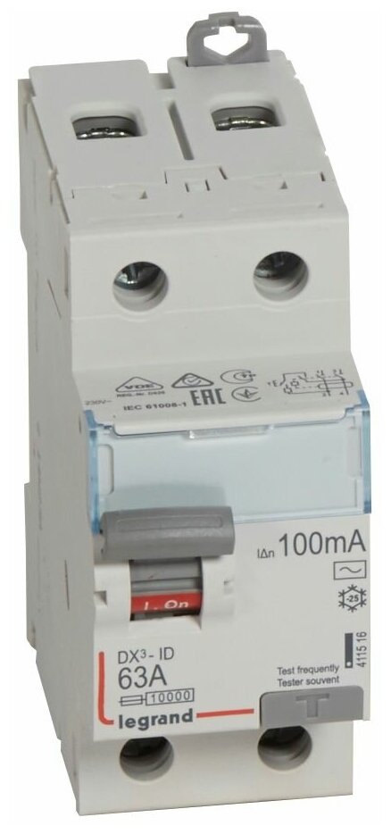 LEGRAND Выключатель дифференциального тока (УЗО) 2п 63А 100мА DX3 АC (411516) - фотография № 1
