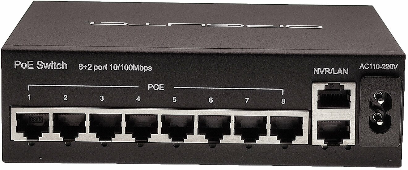 POE коммутатор 8 POE ( 8023af/at ) + 2 Uplink порта (NVR/LAN) 100 Мбит/с