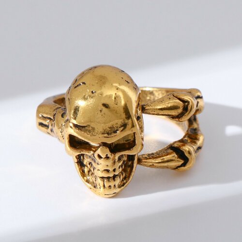 кольцо перстень череп с цветами цвет чернёное серебро безразмерное Кольцо, золотой