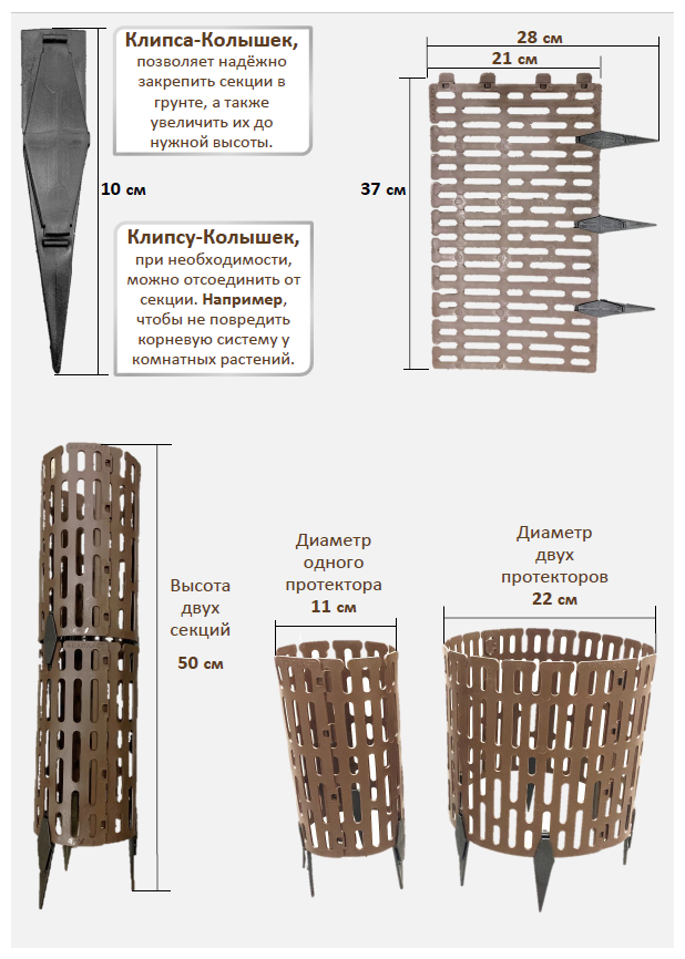 Защита стволов деревьев AKAPLAST коричневая с колышками/ Защита растений от косы, косилки, грызунов. Набор: 6 секций,18 клипс-колышков. - фотография № 2