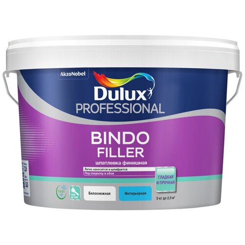 Шпатлевка готовая DULUX Bindo Filler финишная 5кг шпатлевка dulux bindo filler финишная безусадочная под покраску и обои 5 кг