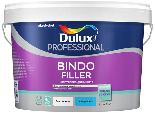 Шпатлевка готовая DULUX Bindo Filler финишная 5кг - фотография № 1