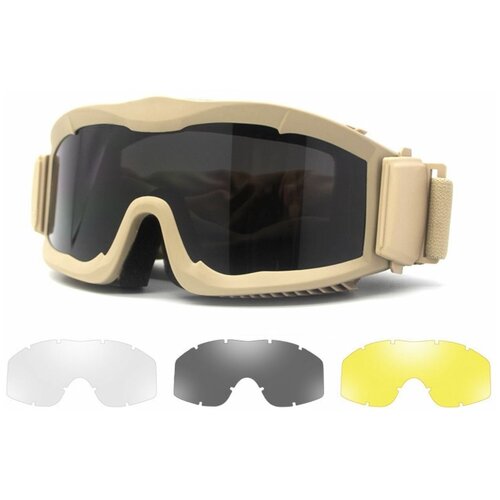фото Тактические очки, тактическая маска, спортивная защитная маска 3 сменных линзы feeluxy