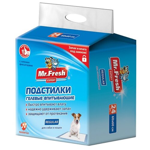 Пеленки для собак впитывающие Mr. Fresh Expert Regular F502 60х60х22 см 24 шт. 1 шт. 60 см 60 см 22 см белый/синий