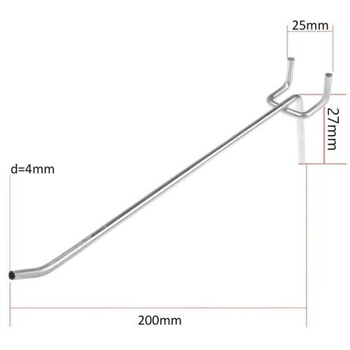 Крючок одинарный для металлической перфорированной панели, L=20, d=4, шаг 25, 10 штук крючок одинарный для металлической перфорированной панели шаг 25 мм d 6 мм l 100 мм цвет хром комплект из 20 шт