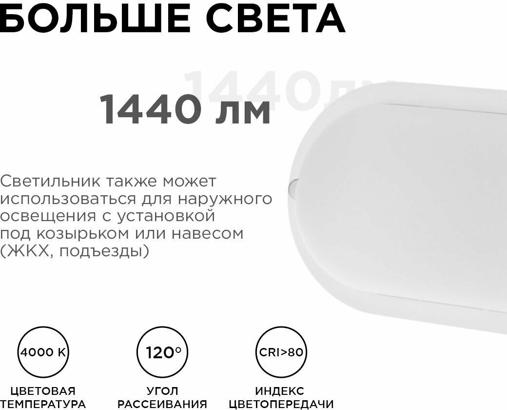 Светильник светодиодный Apeyron 28-11 герметичный 18Вт, 230В/50Гц, 1440Лм, 4000К, IP65, 200х95х55мм, овал, матовый, белый - фотография № 3