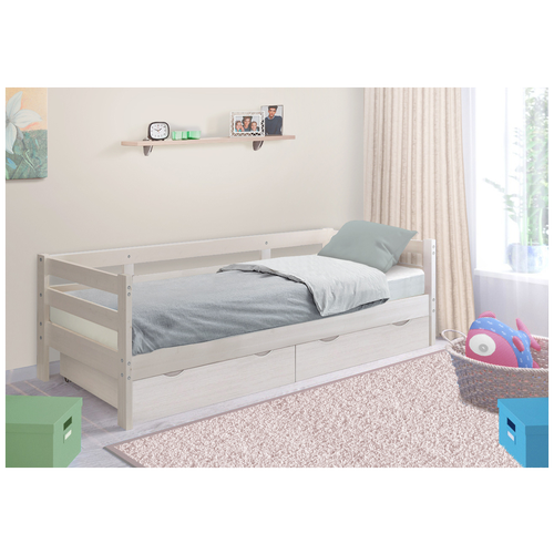 Кровать для ребенка Боровичи-Мебель Норка с ящиками выбеленная береза 196х87х65 см