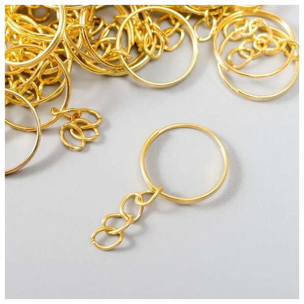 Основа для брелока кольцо металл с цепочкой золото 1.8х1.8 см набор 40 шт