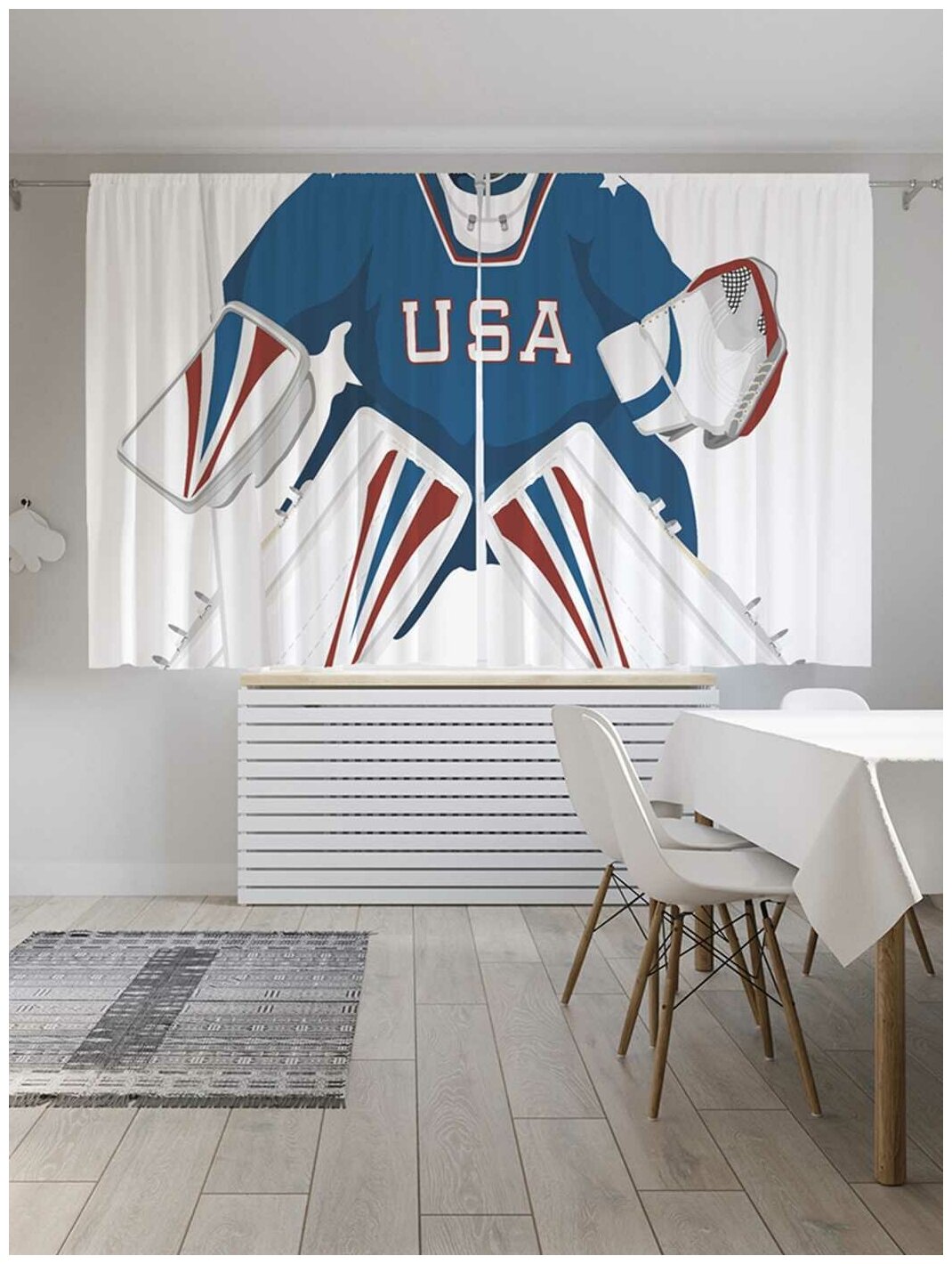 Классические шторы JoyArty "Значек вратара хоккея США", серия Oxford DeLux, 2 полотна 145x180 см