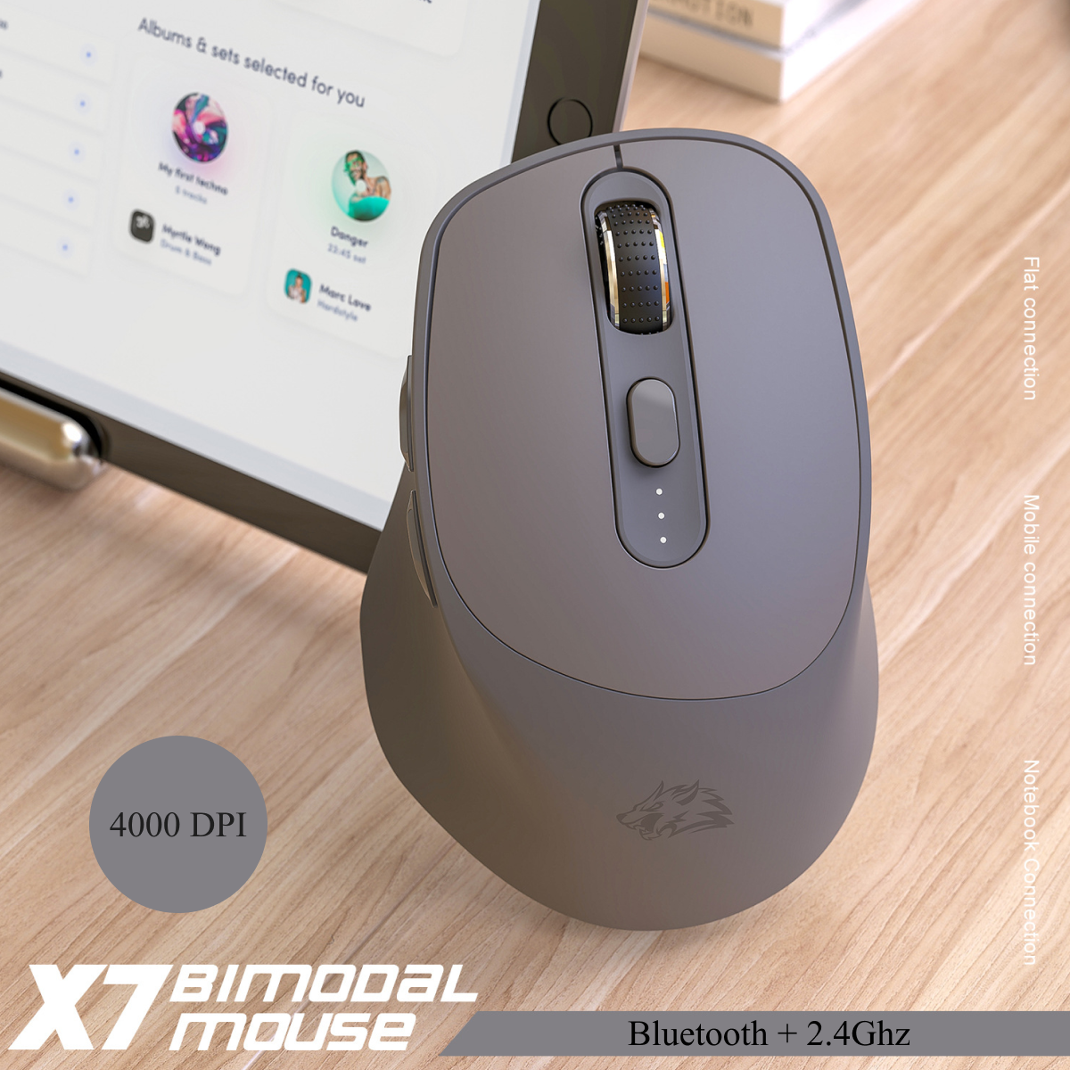 Беспроводная мышка Wolf X7 Bluetooth + 2.4G DPI 4000 компьютерная мышь для компьютера с аккумулятором офисная/игровая mouse mice Wireless