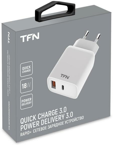Сетевое зарядное устройство TFN Rapid+, USB + USB type-C, 3A, белый - фото №2